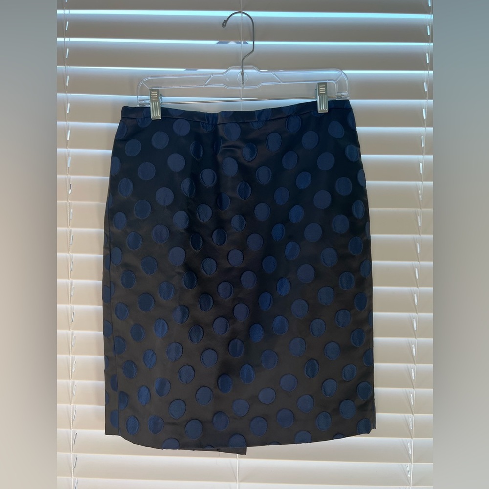 J.Crew pencil skirt, 10, Black w/ Navy Polka Dots